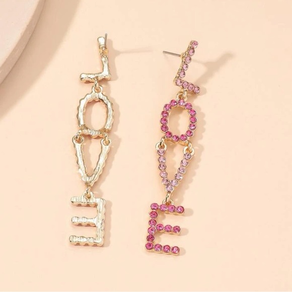 Betsey Johnson Cubic Zirconia LOVE Earrings - Picture 5 of 6